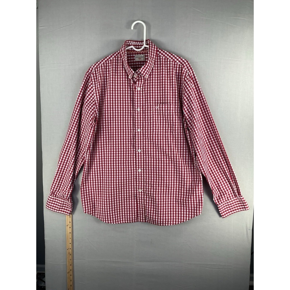 Dockers Shirt Mens Red /White Gingham Check Button Down Long Sleeve Casual-L